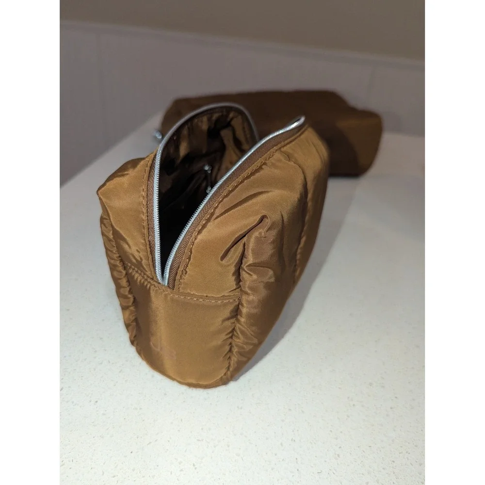 Jenny Bird Puffy Cosmetic Travel Bag Set OS‎ Bronze Brown Quilted Waterproof